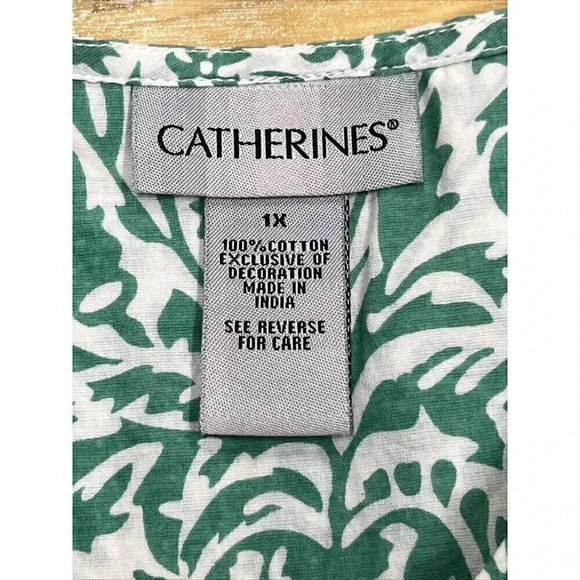 Catherine’s Size 1X Printed/Embroidery V Neck 3/4 Sleeve Tunic 100% Cotton - Picture 10 of 12